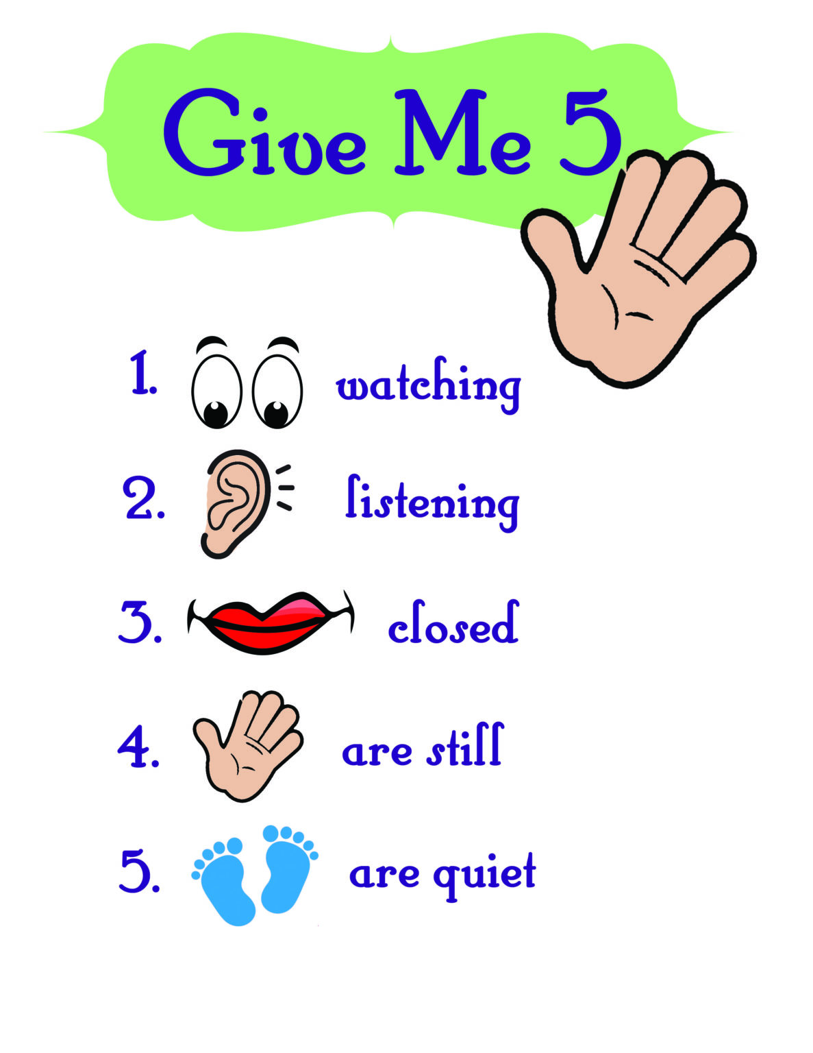 Give Me 5 Obedience Chart For Class Settings Or Group Teaching